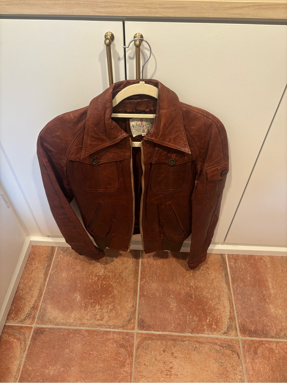 Wilsons Leather Brown Distressed Leather Bomber Jacket